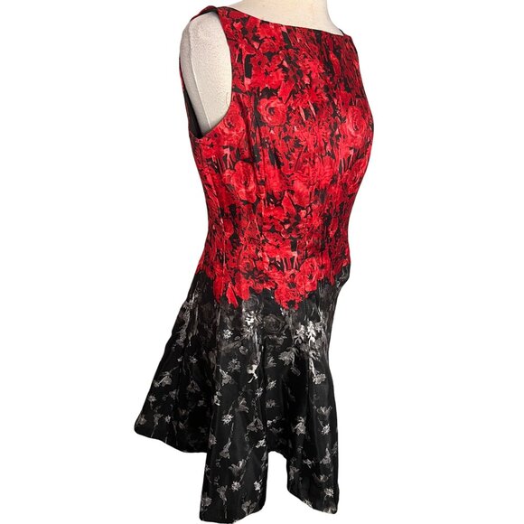 CB established 1962 size 12 fit n flare dress red black midi  party Fun - Picture 6 of 12